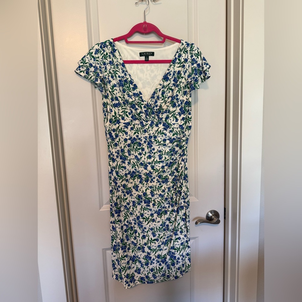 Ralph Lauren Blue and White Floral Midi Dress